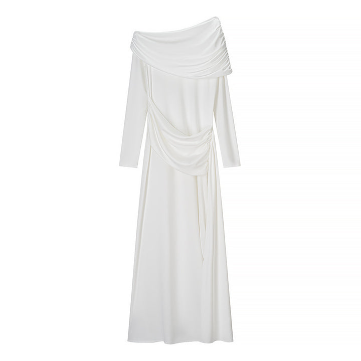 Dame Elegant Off-Shoulder Maxi Kjole med Draperet Detalje Stilla