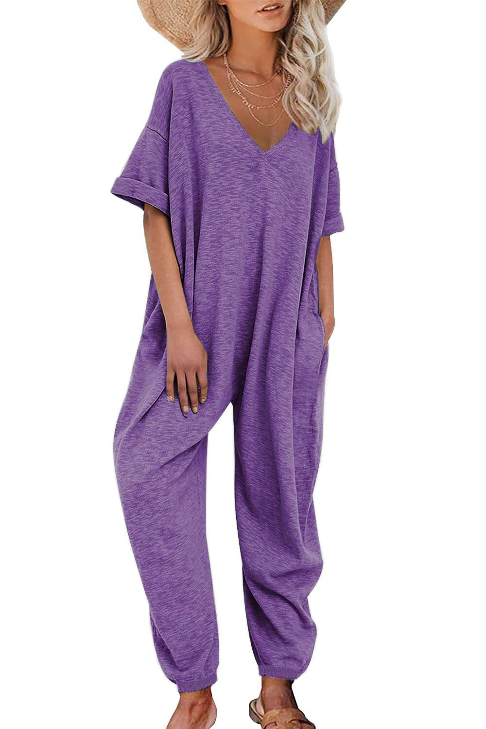 Dame leger Jumpsuit med brede ben og dyb V-udskæring Stilla