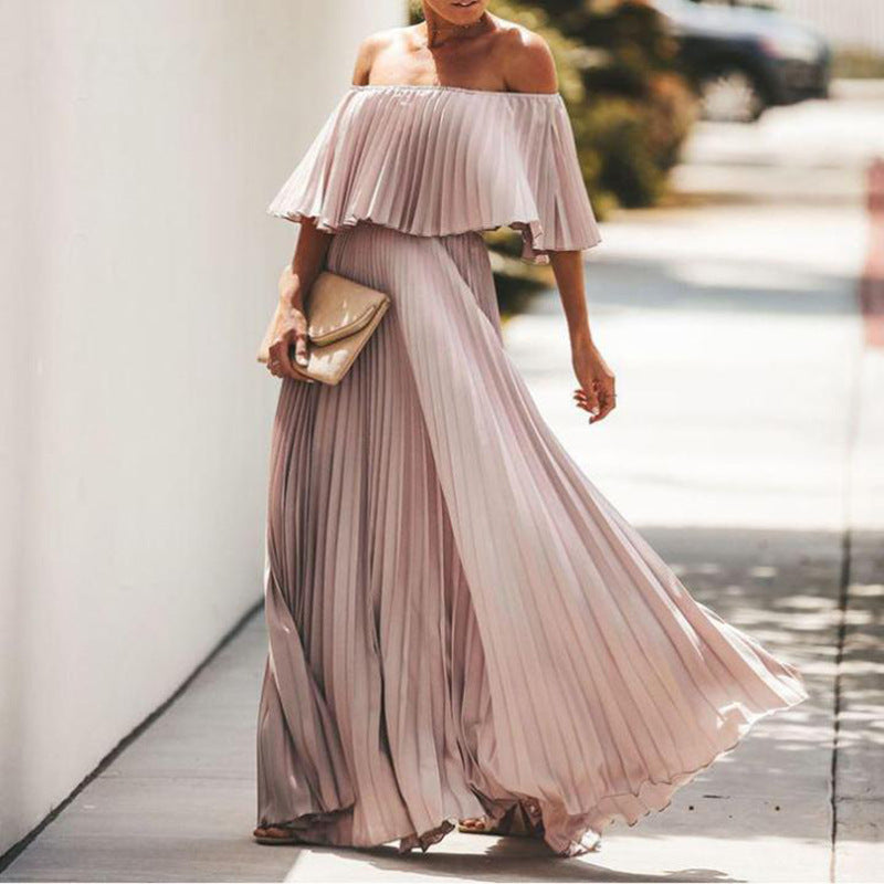Dame Off-Shoulder Maxikjole med plisseret design og afslappet snit Stilla