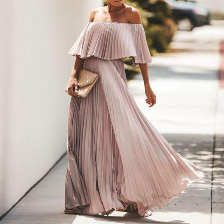 Dame Off-Shoulder Maxikjole med plisseret design og afslappet snit Stilla