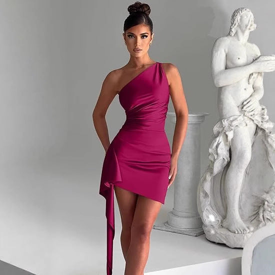 Dame Elegant og figursyet asymmetrisk cocktailkjole Stilla