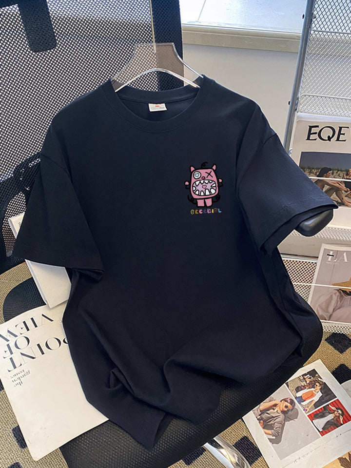 Dame T-shirt med kunstnerisk cartoon-motiv og afslappet snit Stilla