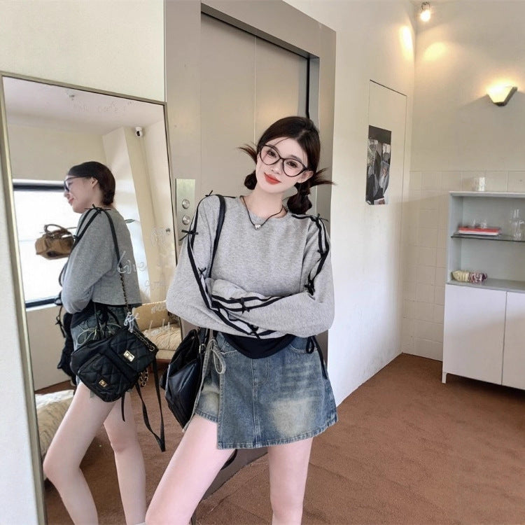 Kvinders afslappede cropped sweatshirt med sidelinning Stilla