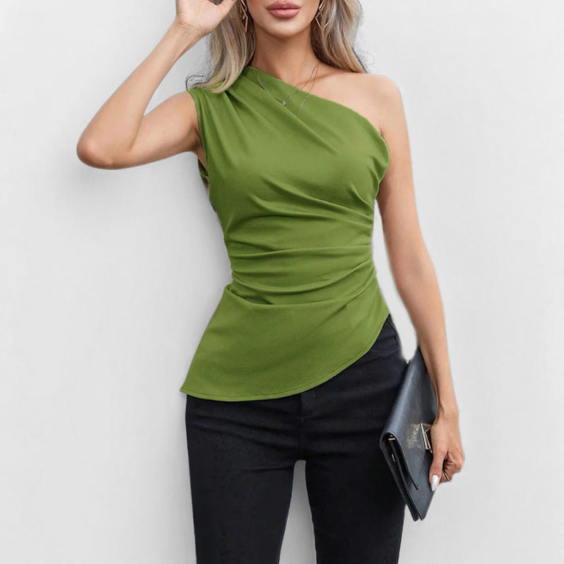 Damer Elegant One-Shoulder Top med Volanger og Asymmetrisk Snit Stilla