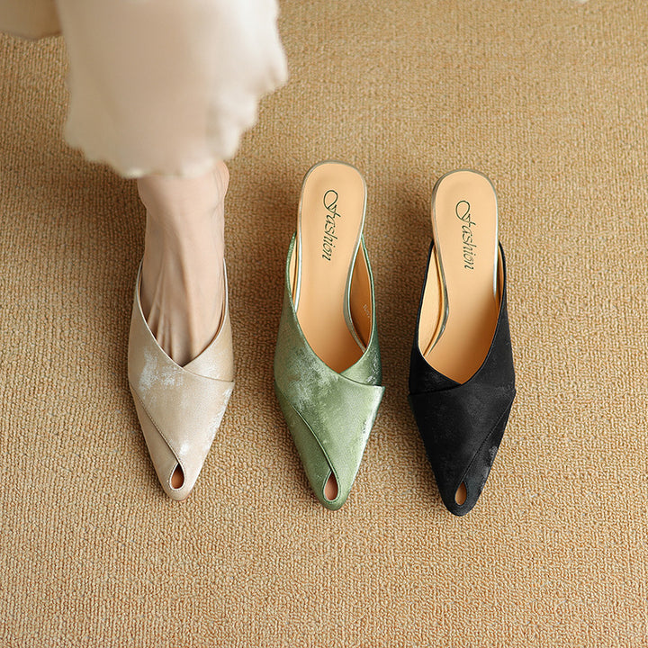Femme Open-Toe Slingback Mules med unikt udsnit-design Stilla