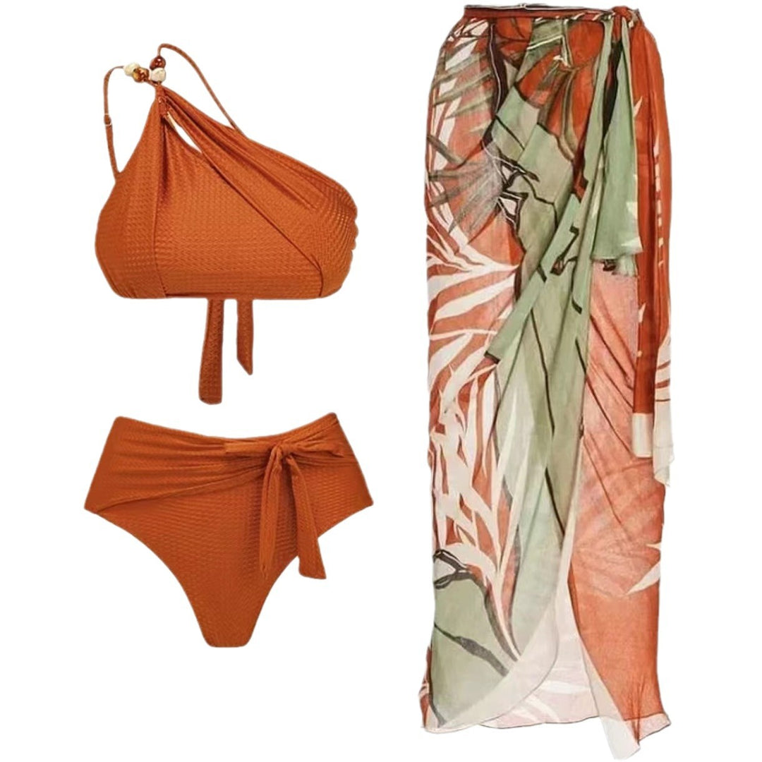 Dame Bikini-sæt med asymmetrisk top og elegant indpakningsnederdel Skovae