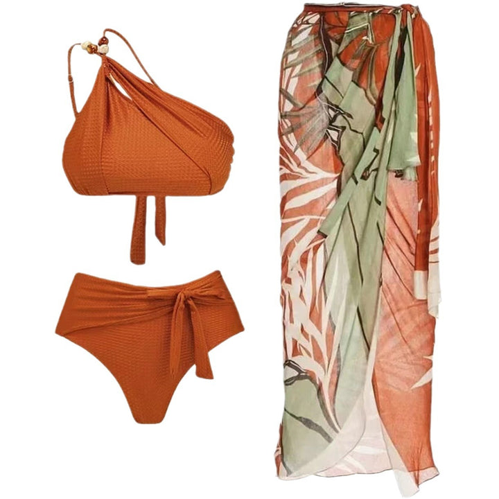Dame Bikini-sæt med asymmetrisk top og elegant indpakningsnederdel Skovae