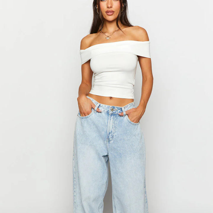 Dame skulderfri crop-top med figursygende snit Skovae