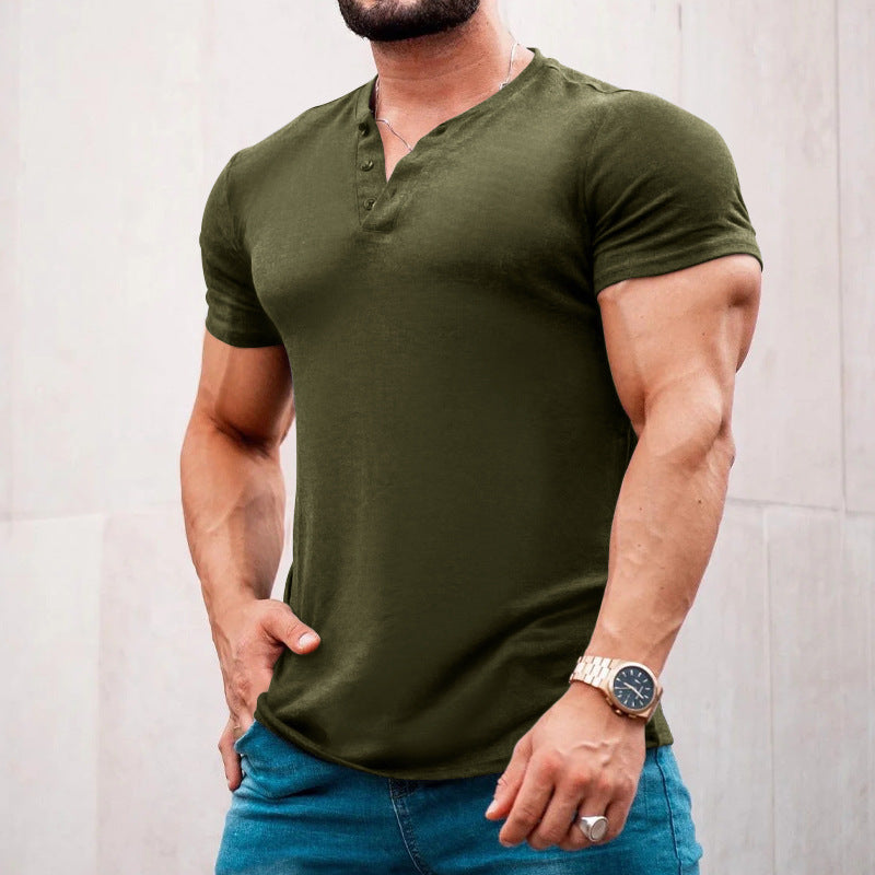 Herrer kortærmet Henley T-shirt med moderigtig krave og praktisk knapdesign Stilla