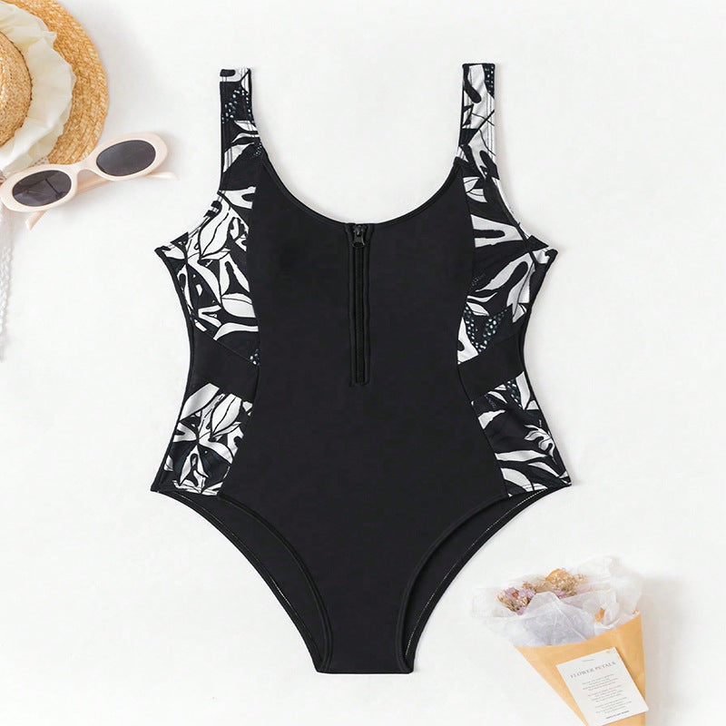 Dame Sporty Badedragt med lynlås og moderne sideprint Stilla