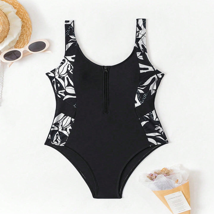 Dame Sporty Badedragt med lynlås og moderne sideprint Stilla