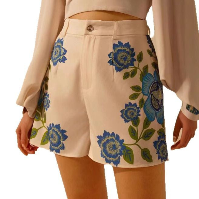Dame shorts med blomstret design og høj talje Stilla