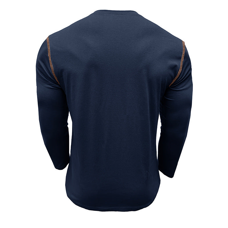 Herren Langærmet T-shirt med moderne krave og brystlomme Stilla