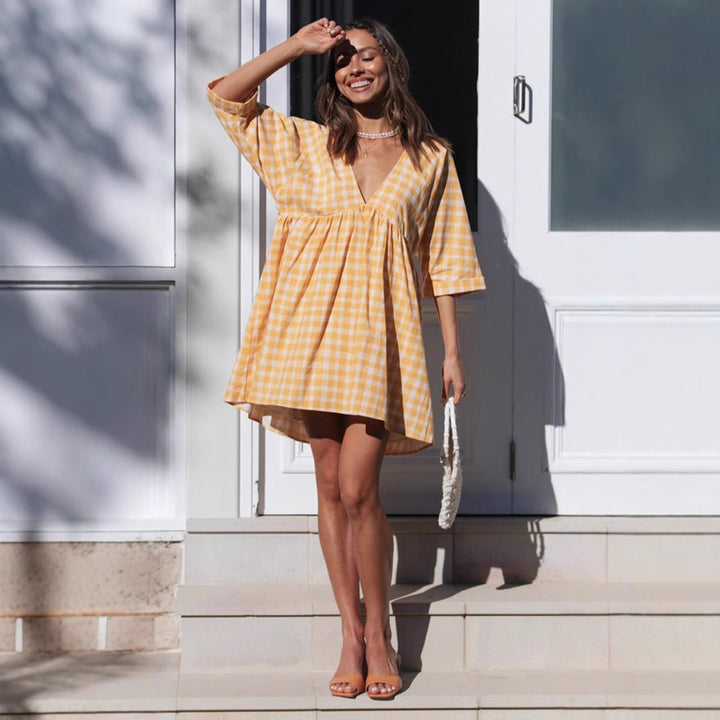 Damer V-hals udskåret mini-kjole med Gingham-design Stilla