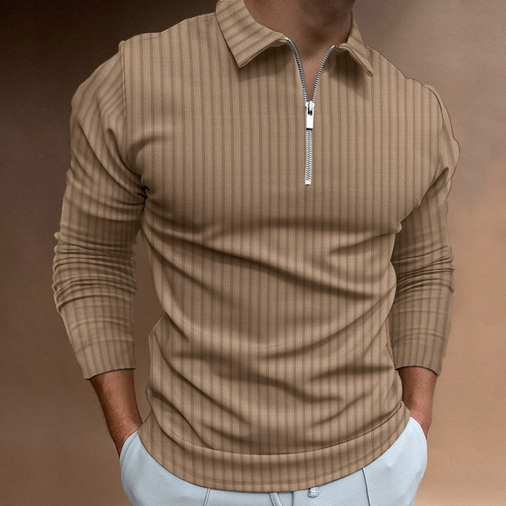 Herrer Langærmet Polo-Shirt med moderne Ståkrave og Lynlås Stilla