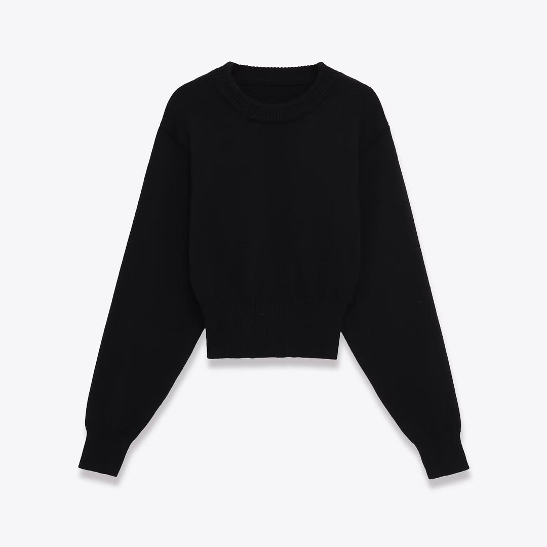 Dame afslappet strikket pullover med hængende skuldre og elastisk kant Stilla