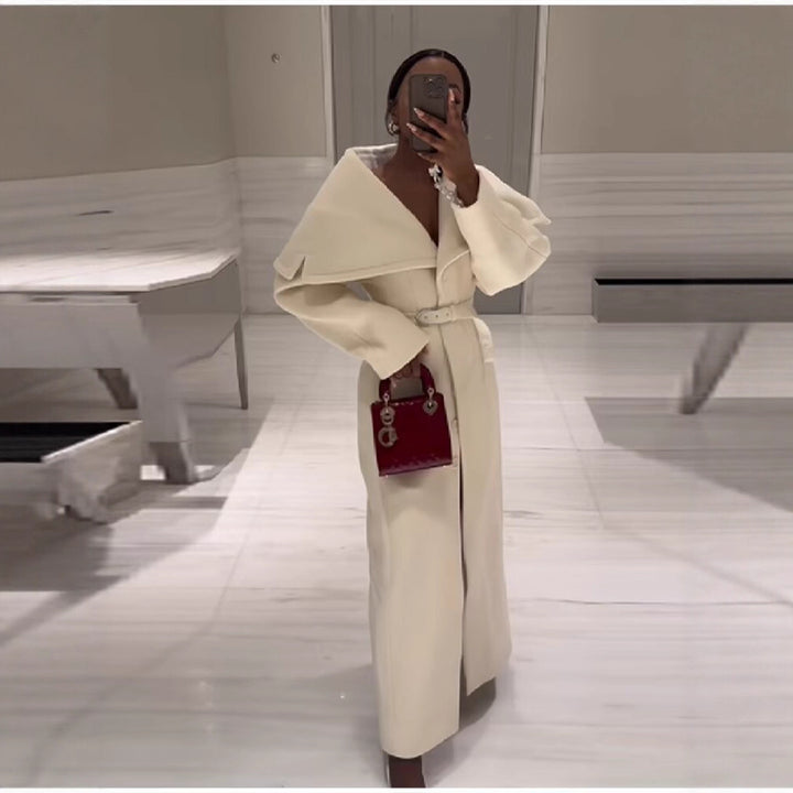 Dame Elegant Trench Coat med Overdimensioneret Krave og Justerbart Talje Bælte Stilla