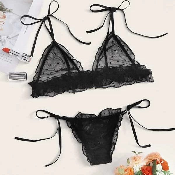 Dame Rynkeprikkede Bralette og Panty Sæt Stilla
