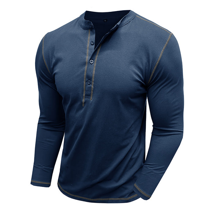 Herrer Langærmet Henley Shirt med åndbart stof og elegant knaplukning Stilla