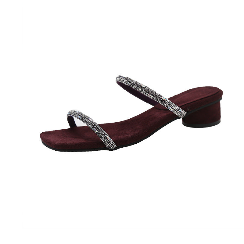 Femme Elegante Strappy Slide Sandaler med Rhinestone Accenter Stilla