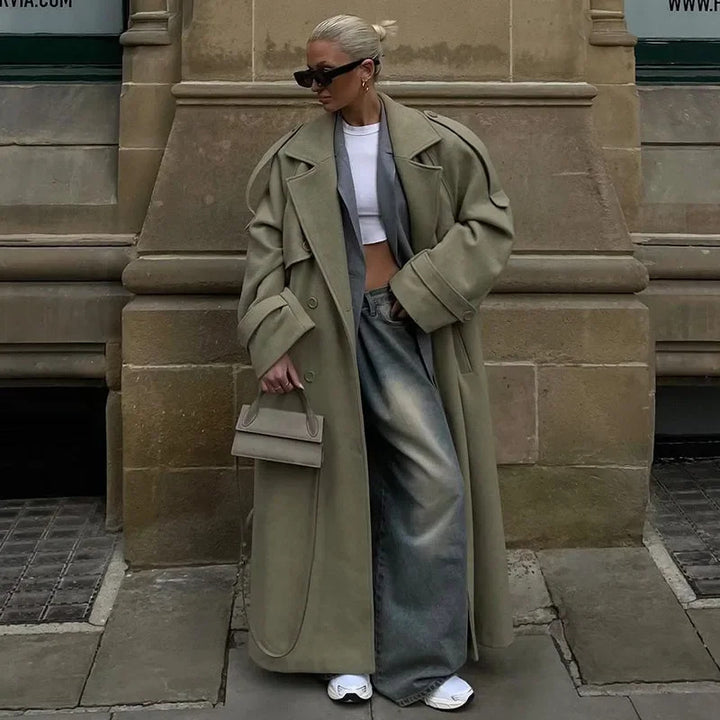 Damer Mode Oversized Frakke med Justerbart Bælte Stilla