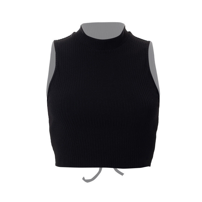 Dame Højhalset Crop-Top i Ribstrik Skovae