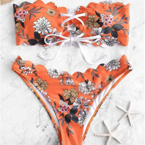 Dame Floral Snøre-Bikini-Sæt Stilla