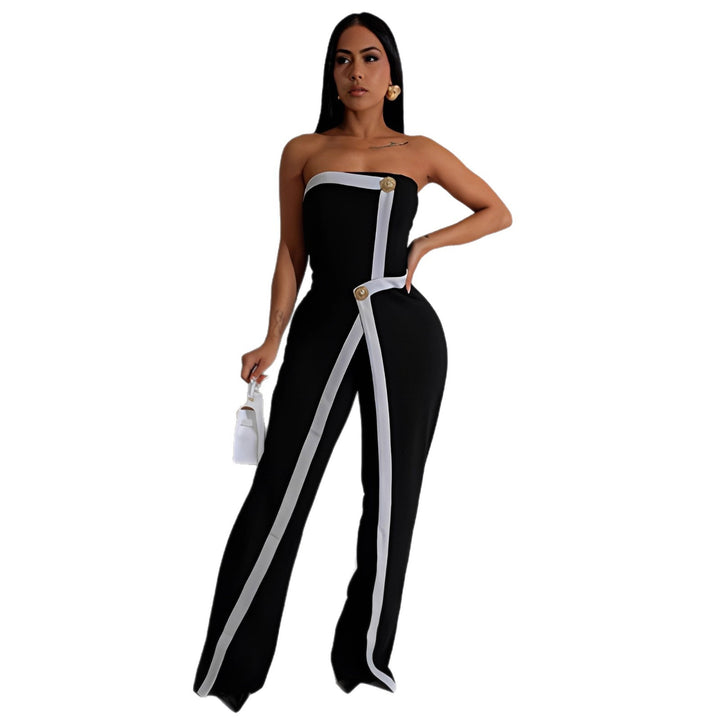 Dame-jumpsuit med elegant bustier-overdel og kontrasterende kantdetaljer Skovae