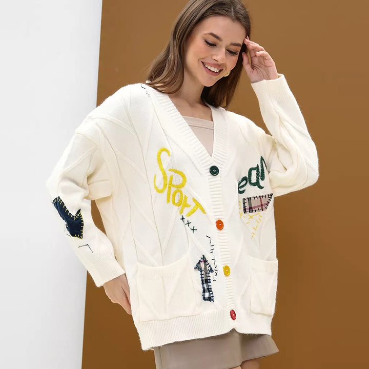 Kvinders cardigan med farverigt broderi Stilla