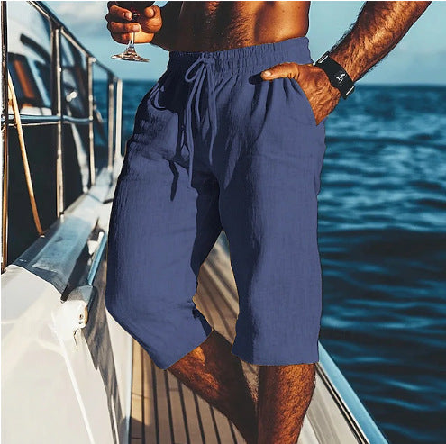 Herrer casual sejlshorts i let linned materiale med elastisk talje og praktisk snor Stilla