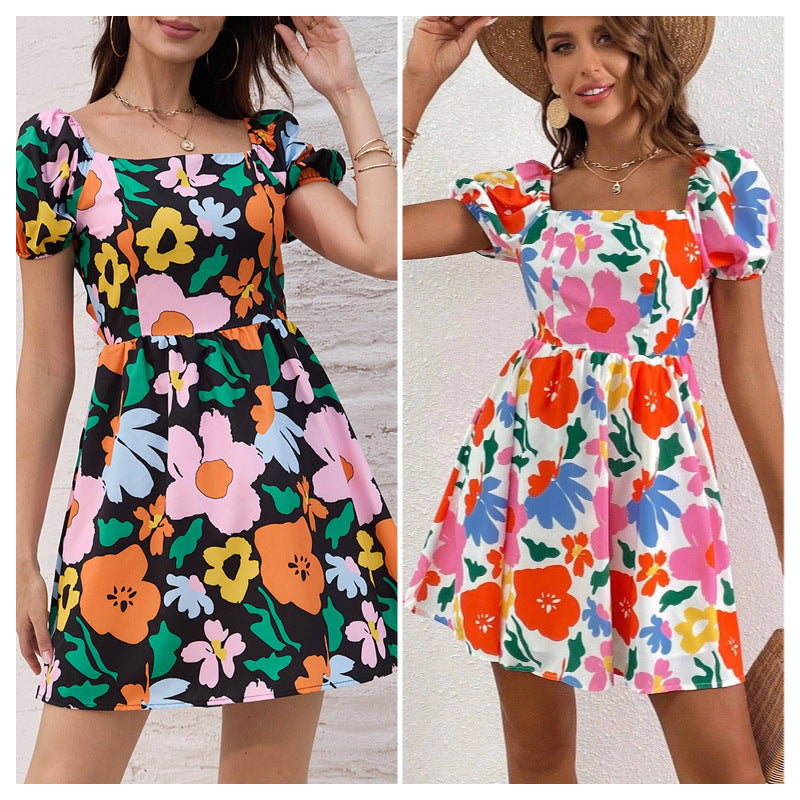 Femme Puff Ærme Floral Mini Kjole Stilla