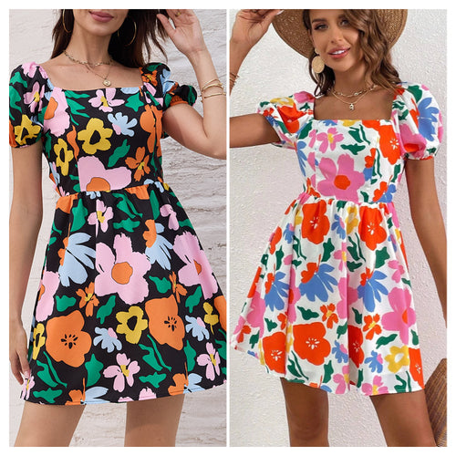 Femme Puff Ærme Floral Mini Kjole Stilla