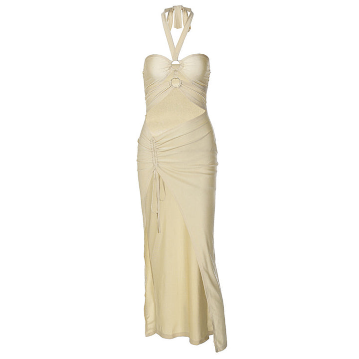 Damer elegant Maxikjole med halterneck og raffineret design Skovae