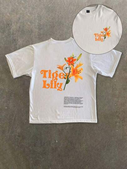 Dame T-shirt med kunstnerisk floraltryk og legende skrift Skovae