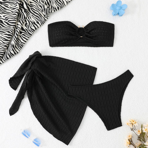 Dame Bikiniset med elegant omslagsrør og rynker Stilla
