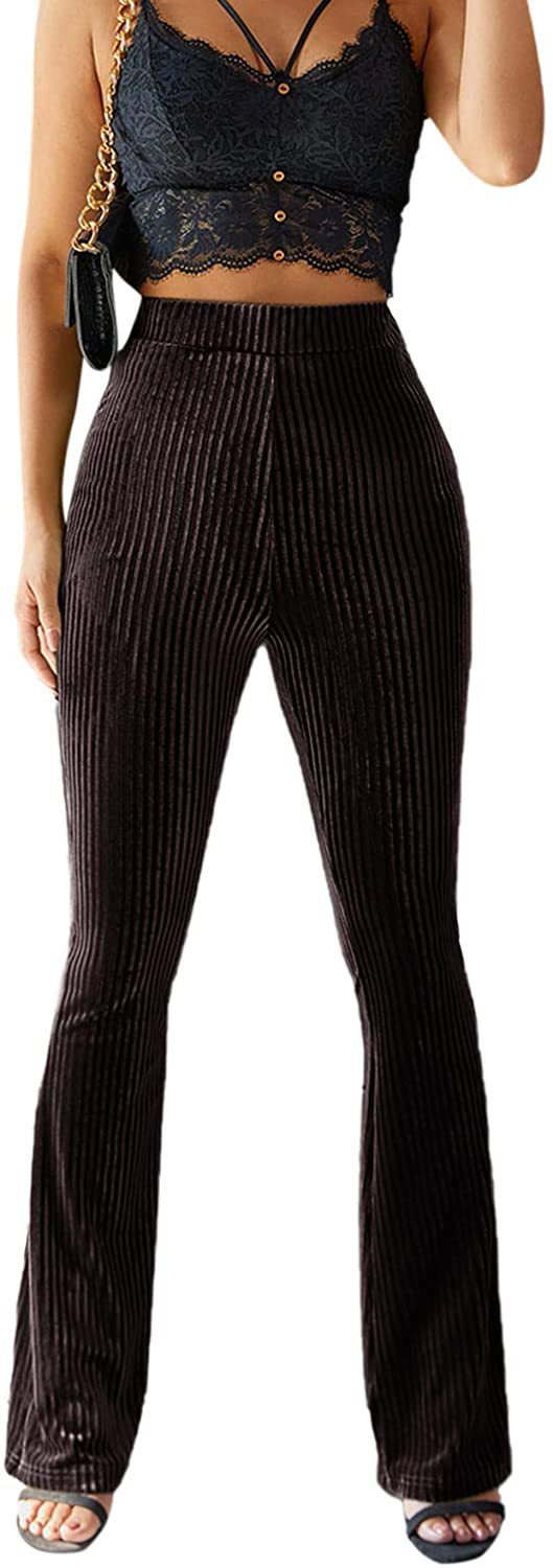 Dame Bootcut-bukser med ribstruktur og høj talje Skovae