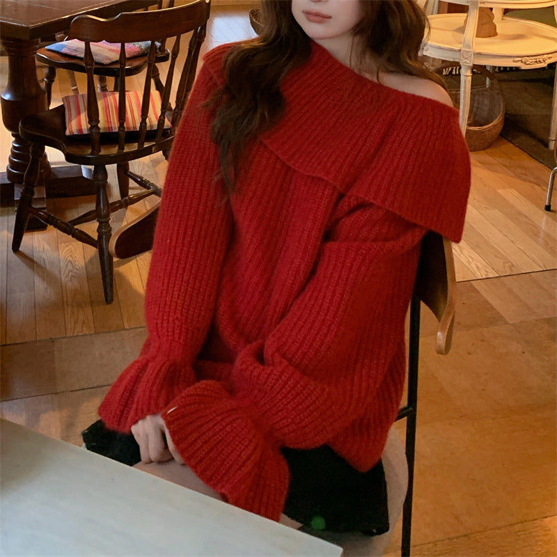 Damer Off-Shoulder Sweater lavet af grov Strik Stilla
