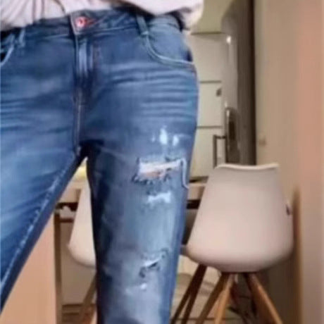 Damer Zerrivet Løse Pasform Denim Jeans Stilla