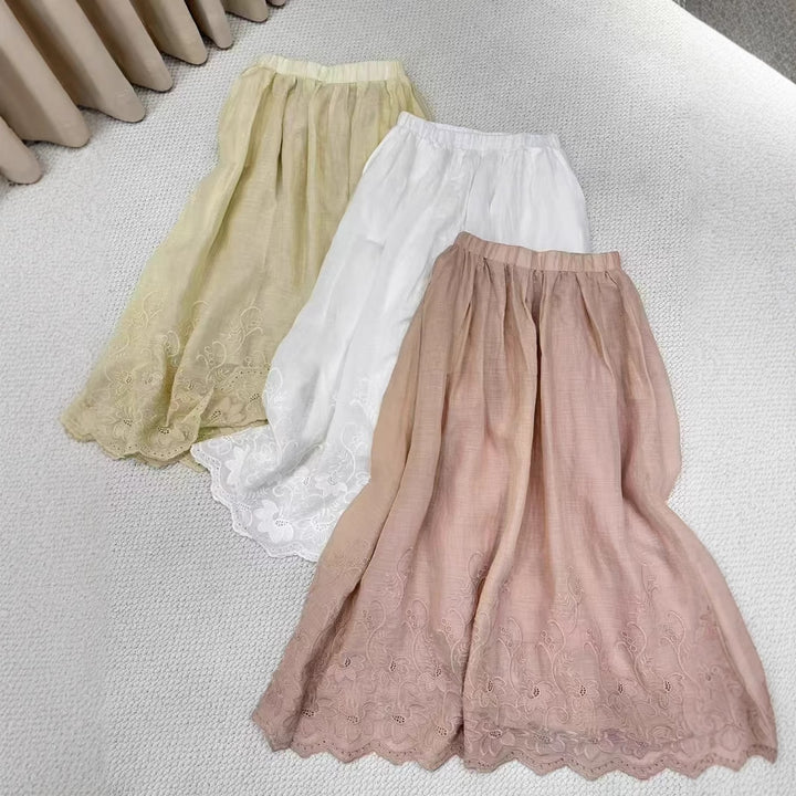 Femme Elegante Broderet Midi-Nederdel Stilla