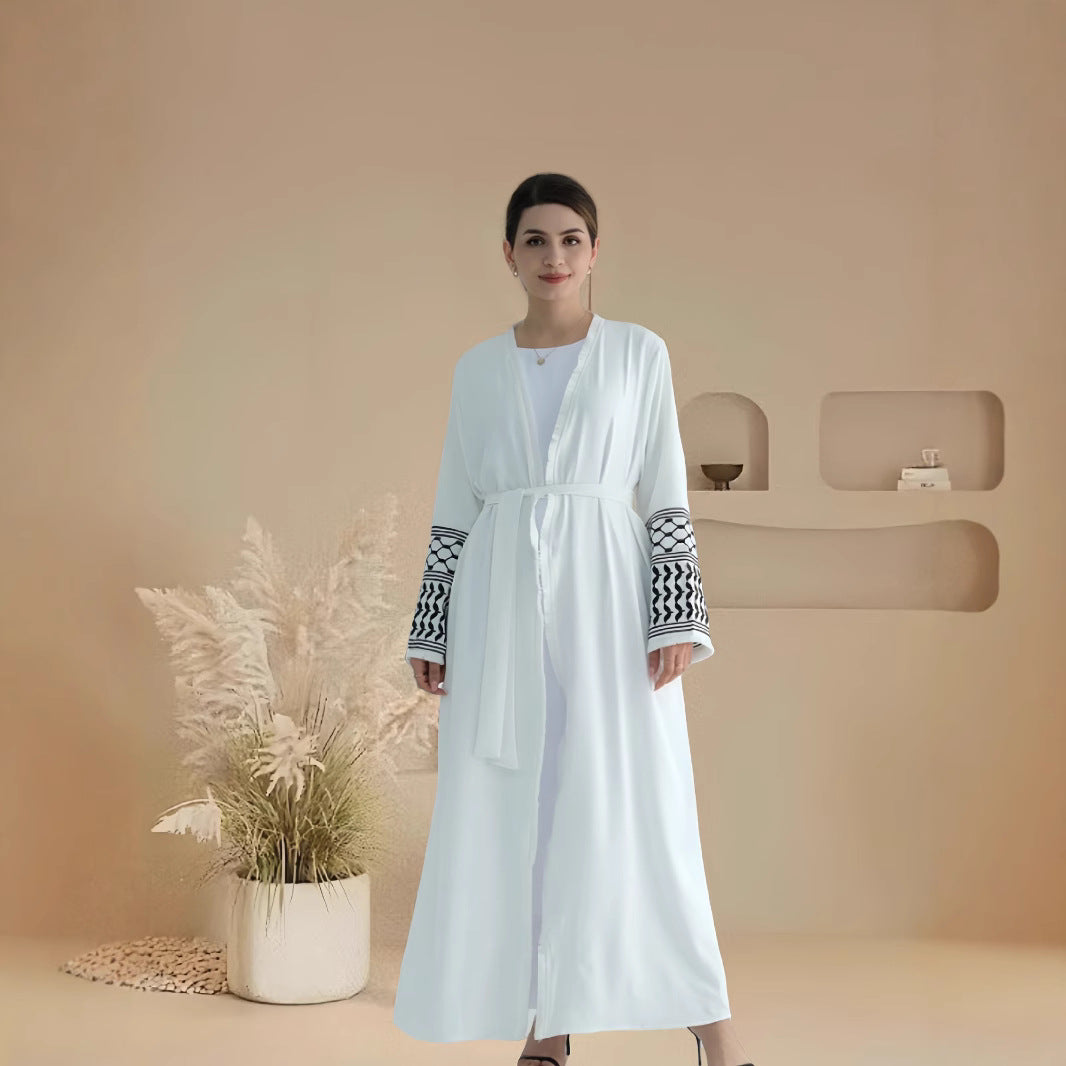 Dame Kimono-Style Maxi-Kjole med kunstnerisk broderidesign Stilla