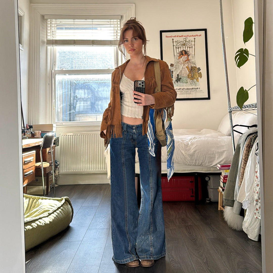 Dame Bredde Jeansbukser i Retro-Stil med Høj Talje Skovae