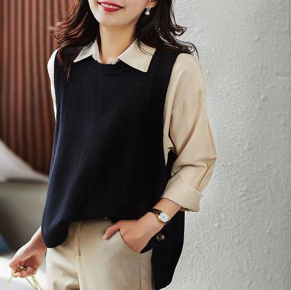 Femme Elegant Strikket Pullover Vest Stilla
