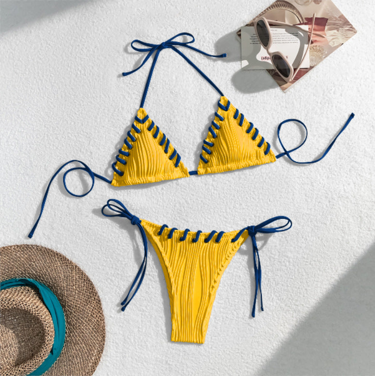 Dame Triangel-Bikini med raffinerede snøre detaljer og struktureret overflade Stilla