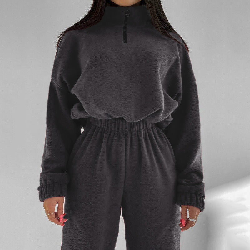 Stilla | Casual Loose Zip Stand Collar Sweatshirt Sæt
