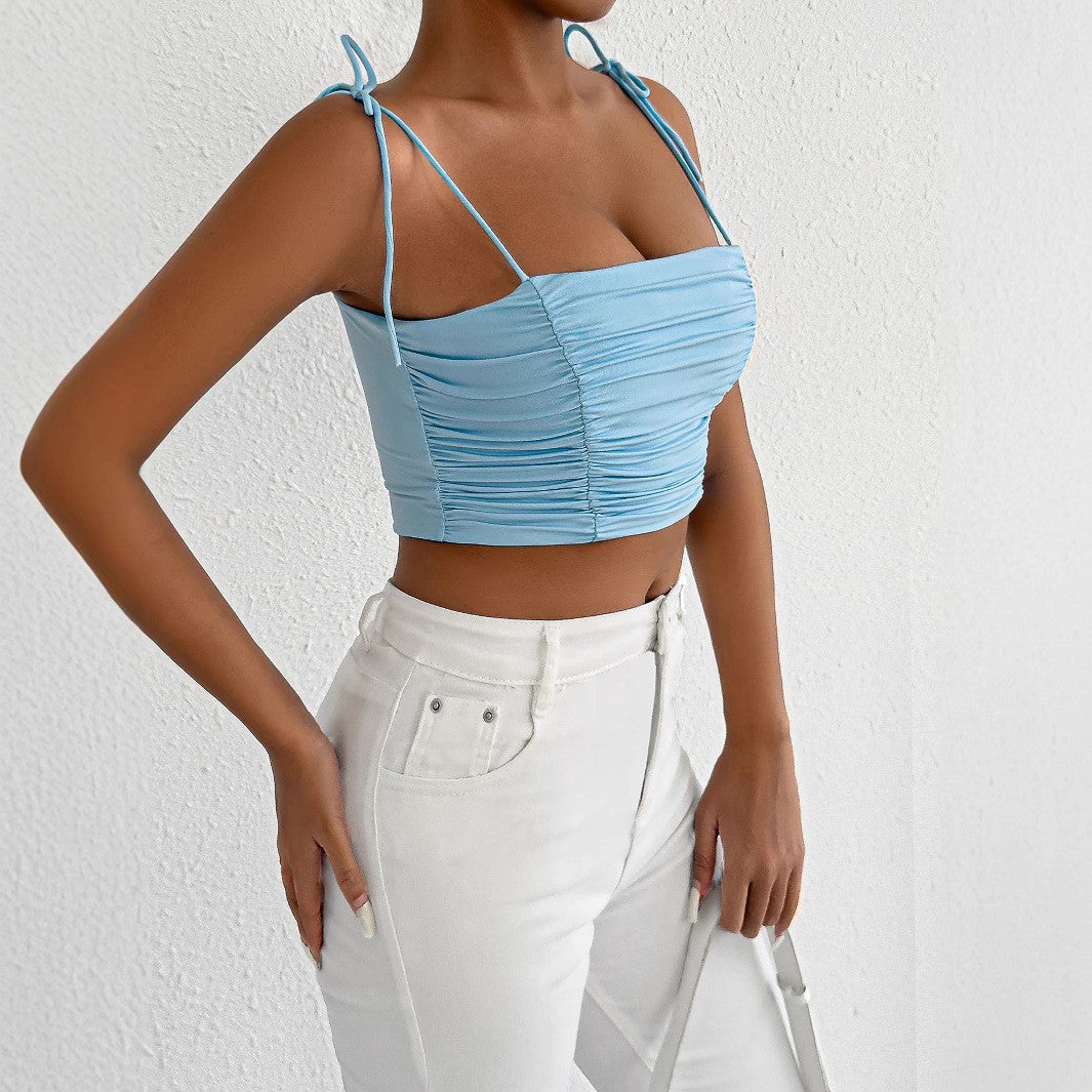 Dame Crop-top med ruching og justerbare stropper Skovae