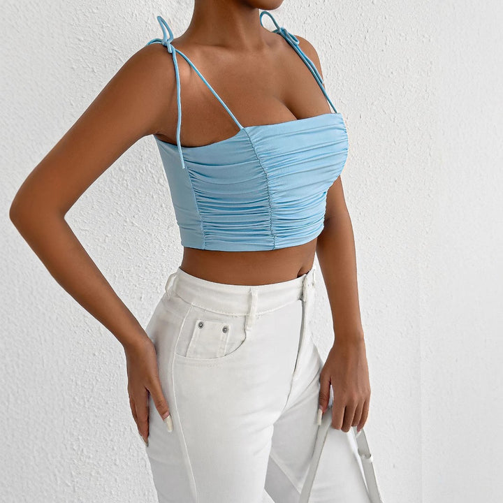 Dame Crop-top med ruching og justerbare stropper Skovae