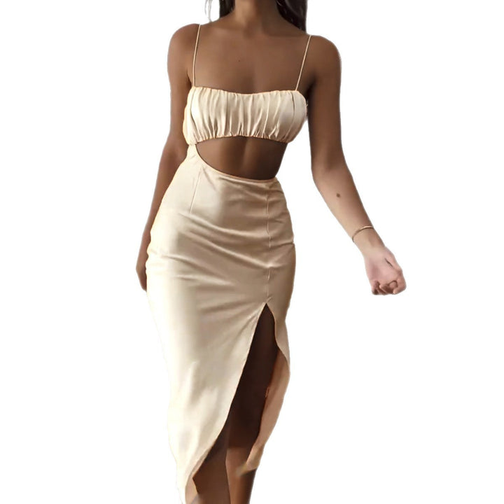 Dame Elegant Cut-Out Kjole med smalle Spaghetti-stropper og draperet overdel Skovae