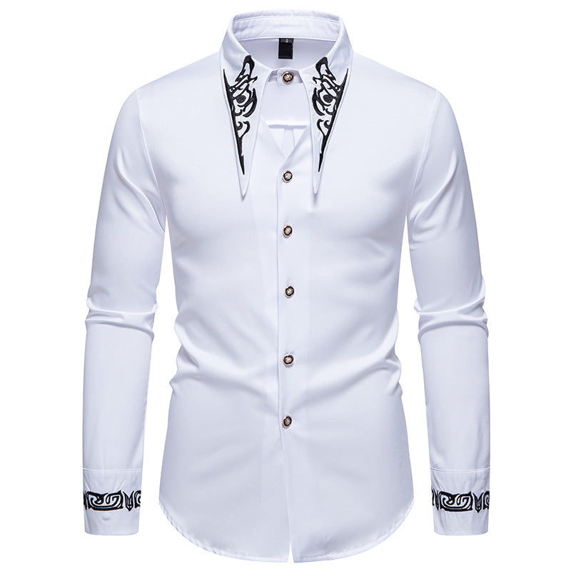 Herre Elegant Broderet Button-Up Skjorte Stilla