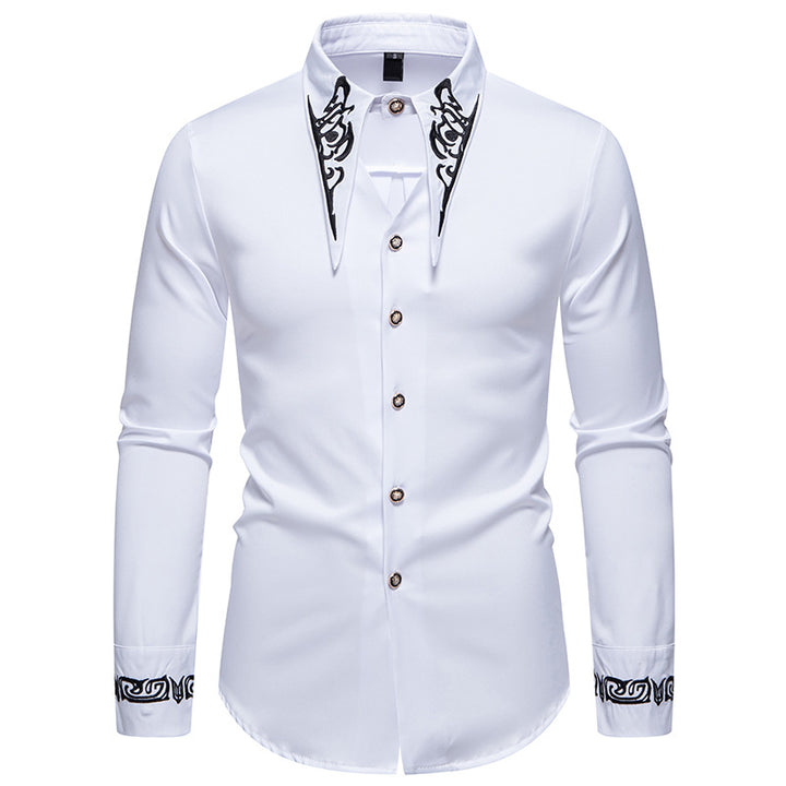 Herre Elegant Broderet Button-Up Skjorte Stilla