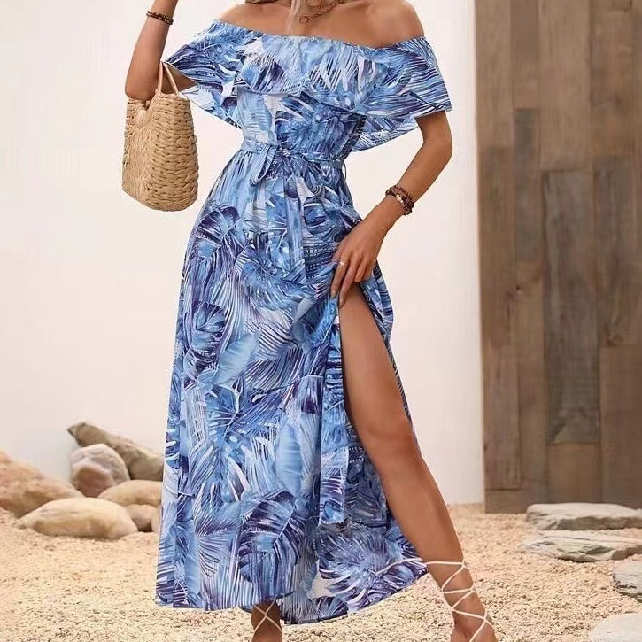 Kvinders maxi kjole med off-shoulder design og dyb slids Stilla